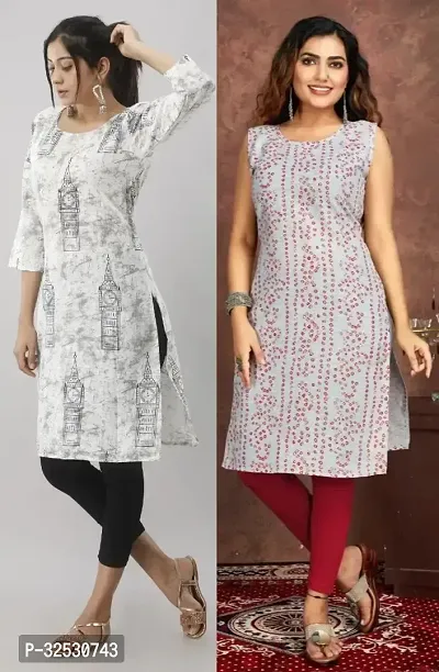 Stylish Multicoloured Cotton Blend Kurta For Women Combo Of 2-thumb0