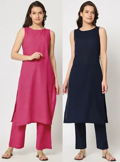 Stylish Cotton Solid Straight Kurtis Bottom Set - Pack Of 2