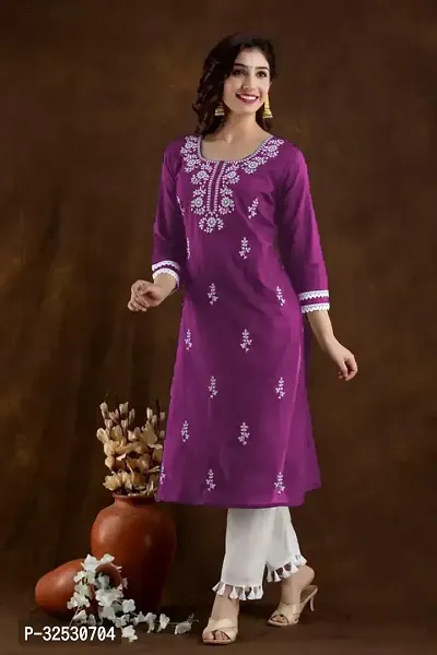 Stylish Purple Cotton Blend Kurta For Women-thumb0