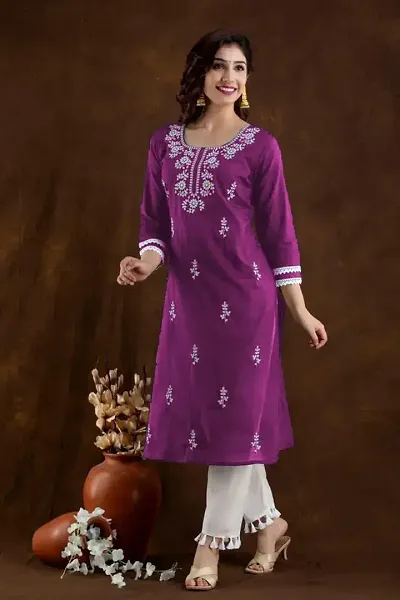 Stylish Crepe Embroidered Straight Kurtis