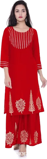 Stylish Red Cotton Blend Kurta Bottom Set For Women-thumb0