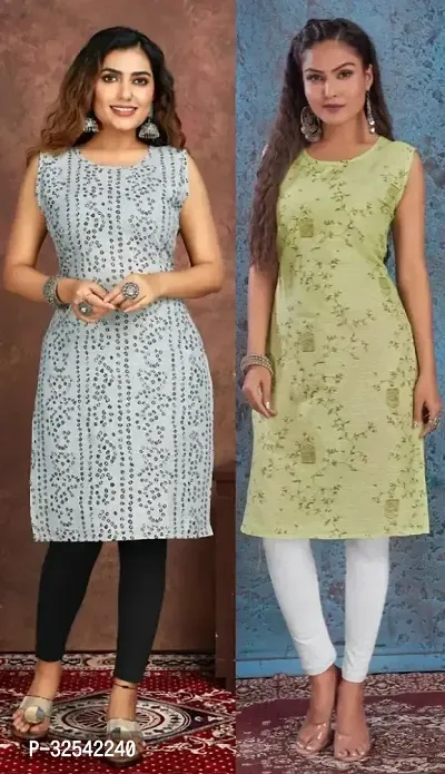 Elegant Cotton Blend Printed Kurta For Women- Pack Of 2-thumb0