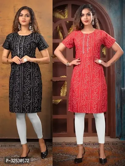 Stylish Multicoloured Cotton Blend Kurta For Women Combo Of 2