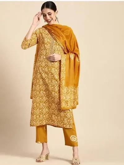 Stylish Rayon Printed Straight Kurtis Bottom and Dupatta Set