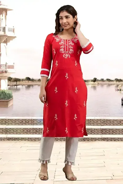 Stylish Cotton Blend A-Line Embroidered Kurtis