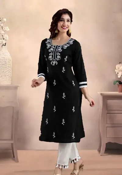 Stylish Cotton Blend Embroidered Straight Kurtis Bottom Set