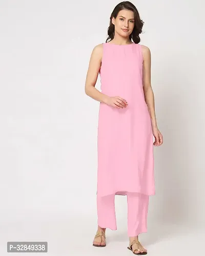 Stylish Pink Cotton Solid Kurta Bottom Set For Women-thumb0