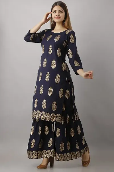 Trendy Viscose Rayon Printed Straight Kurta With Palazzo Set