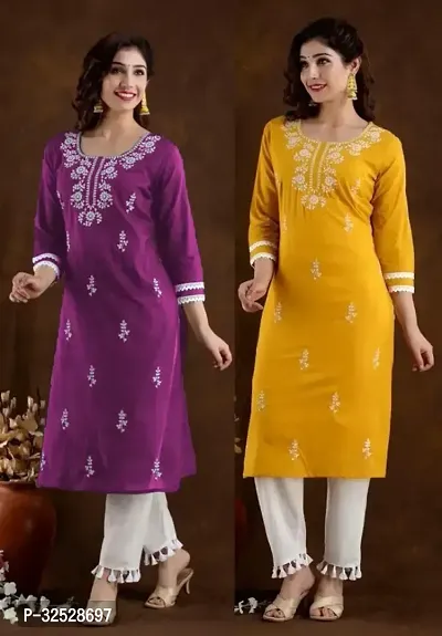 Stylish Multicoloured Cotton Blend Kurta For Women Combo Of 2