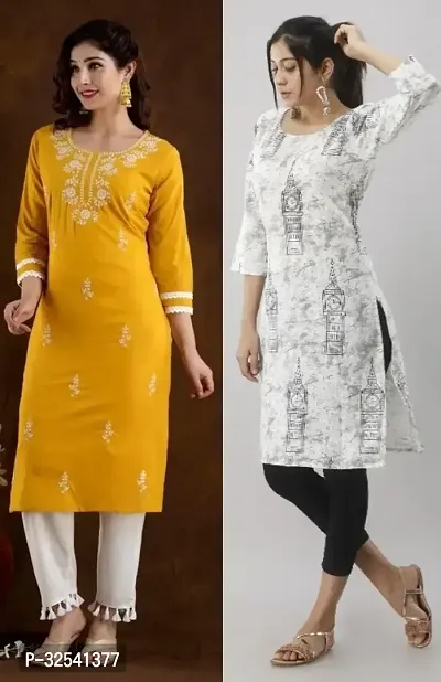 Elegant Cotton Blend Embroidered Kurta For Women- Pack Of 2-thumb0