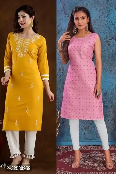 Stylish Multicoloured Cotton Blend Kurta For Women Combo Of 2-thumb0