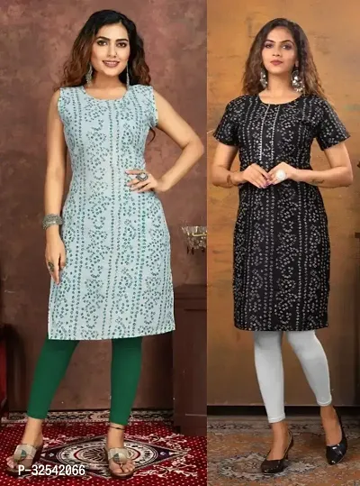 Elegant Cotton Blend Printed Kurta For Women- Pack Of 2-thumb0