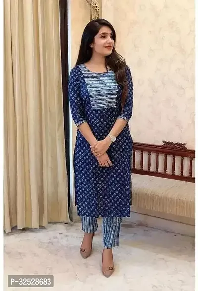 Stylish Blue Rayon Slub Kurta Bottom Set For Women-thumb0