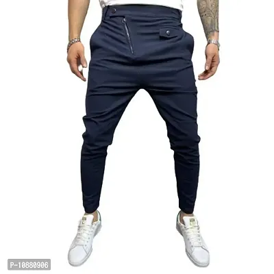 FLYNOFF 4Way Lycra All Blue Solid Ankle Length Slim Fit Men's Track Pant-thumb0