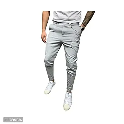 FLYNOFF Silver Solid 4Way Lycra Tailored Fit Ankle Length Men's Track Pant-thumb3
