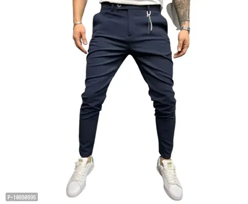 FLYNOFF Black Solid 4Way Lycra Tailored Fit Ankle Length Men's Track Pant