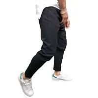 FLYNOFF Black Solid 4Way Lycra Tailored Fit Ankle Length Men's Track Pant-(DAC005-BLK-M)-thumb2
