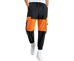 FLYNOFF Black Blocked Panel Ns Lycra Tailored Fit Ankle Length Men's Track Pant-thumb2