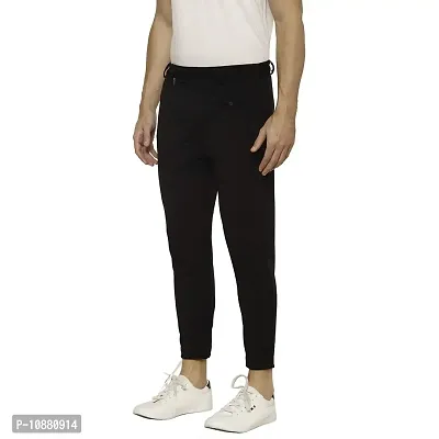 Flynoff Black Solid 4Way Lycra Tailored Fit Ankle Length Men's Pant-thumb3