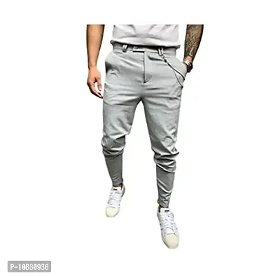 FLYNOFF Silver Solid 4Way Lycra Tailored Fit Ankle Length Men's Track Pant