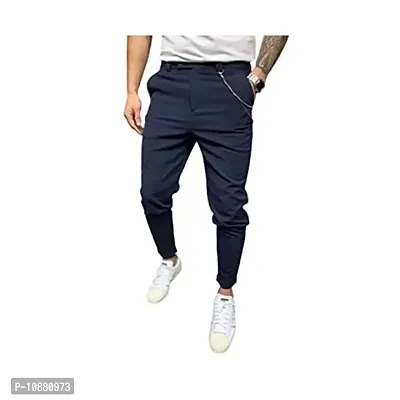 FLYNOFF Blue Solid Stretchable Tailored Fit Ankle Length Men's Track Pant-thumb3
