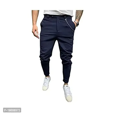 FLYNOFF Blue Solid Stretchable Tailored Fit Ankle Length Men's Track Pant-thumb0