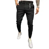 FLYNOFF 4Way Lycra ZBlack Solid Ankle Length Slim Fit Men's Track Pant-thumb1