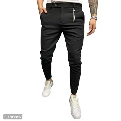 FLYNOFF 4Way Lycra ZBlack Solid Ankle Length Slim Fit Men's Track Pant-thumb2