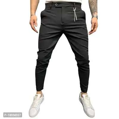 FLYNOFF 4Way Lycra ZBlack Solid Ankle Length Slim Fit Men's Track Pant