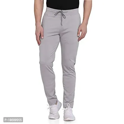 FLYNOFF Silver Solid 4Way Lycra Tailored Fit Ankle Length Men's Track Pant-(FNF0161-LGR-32)-thumb0