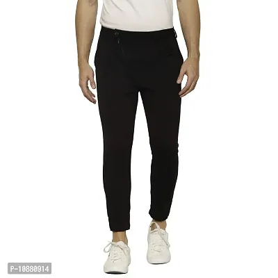 Flynoff Black Solid 4Way Lycra Tailored Fit Ankle Length Men's Pant-thumb0