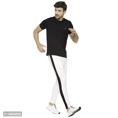 Flynoff White Solid 4Way Lycra Tailored Fit Ankle Length Men's Track Pant-thumb2