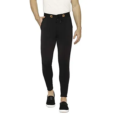 Flynoff Black Solid 4Way Lycra Tailored Fit Ankle Length Men's Pant