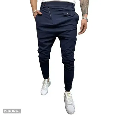 FLYNOFF Black Solid 4Way Lycra Tailored Fit Ankle Length Men's Track Pant-thumb3
