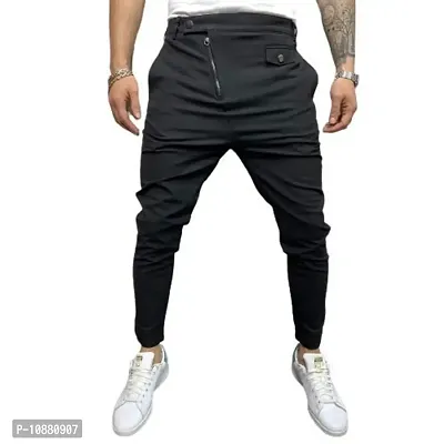 FLYNOFF Black Solid 4Way Lycra Tailored Fit Ankle Length Men's Track Pant-(DAC0103-BLK-XL)-thumb0
