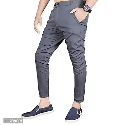 FLYNOFF Grey Solid 4Way Lycra Tailored Fit Ankle Length Men's Track Pant-(FNF0162-DGR-30)-thumb3
