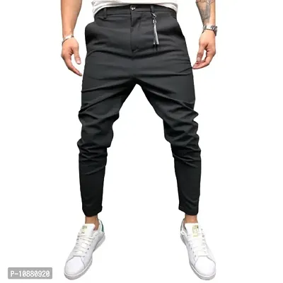 FLYNOFF Black Solid 4Way Lycra Tailored Fit Ankle Length Men's Track Pant-(DAC005-BLK-M)
