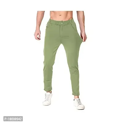 FLYNOFF Green Solid 4Way Lycra Tailored Fit Ankle Length Men's Track Pant-thumb3