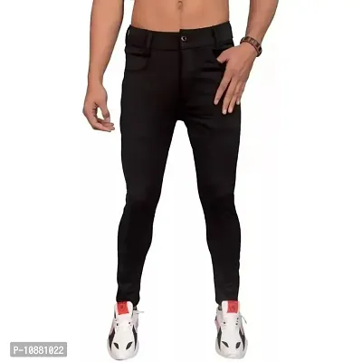 FLYNOFF Black Solid 4Way Lycra Tailored Fit Ankle Length Men's Track Pant (FNF0169-BLK-XL)-thumb2