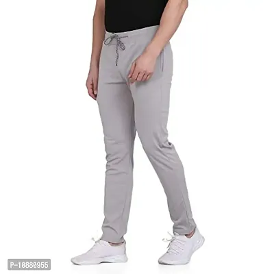 FLYNOFF Silver Solid 4Way Lycra Tailored Fit Ankle Length Men's Track Pant-(FNF0161-LGR-32)-thumb3