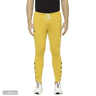 Flynoff Yellow Solid 4Way Lycra Tailored Fit Ankle Length Men's Track Pant-thumb0