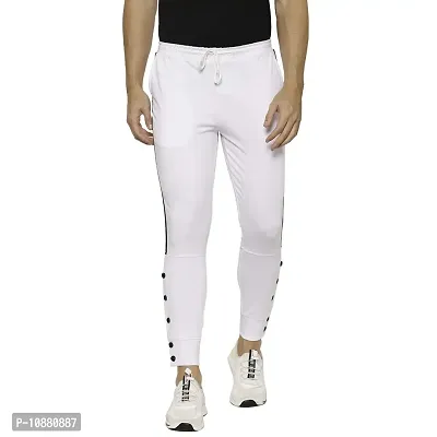 Flynoff White Solid 4Way Lycra Tailored Fit Ankle Length Men's Track Pant