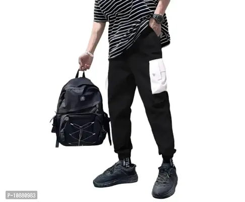 FLYNOFF Black 2 Pocket Solid Ns Lycra Tailored Fit Ankle Length Men's Track Pant