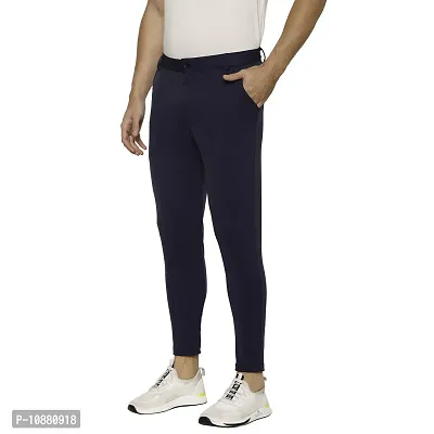 Flynoff Blue Solid 4Way Lycra Tailored Fit Ankle Length Men's Pant-thumb3