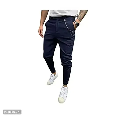 FLYNOFF Blue Solid Stretchable Tailored Fit Ankle Length Men's Track Pant-thumb2