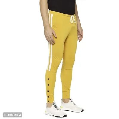 Flynoff Yellow Solid 4Way Lycra Tailored Fit Ankle Length Men's Track Pant-thumb3