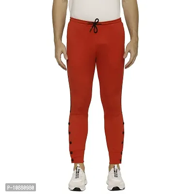 Flynoff Red Solid 4Way Lycra Tailored Fit Ankle Length Men's Track Pant