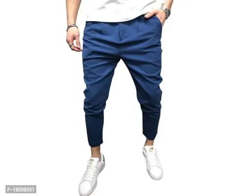 FLYNOFF 4Way Lycra Blue Solid Ankle Length Slim Fit Men's Track Pant-thumb0