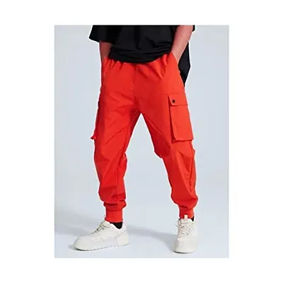 FLYNOFF Red Solid Ns Lycra Jogger Tailored Fit Ankle Length Men's Track Pant