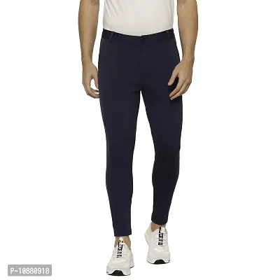 Flynoff Blue Solid 4Way Lycra Tailored Fit Ankle Length Men's Pant